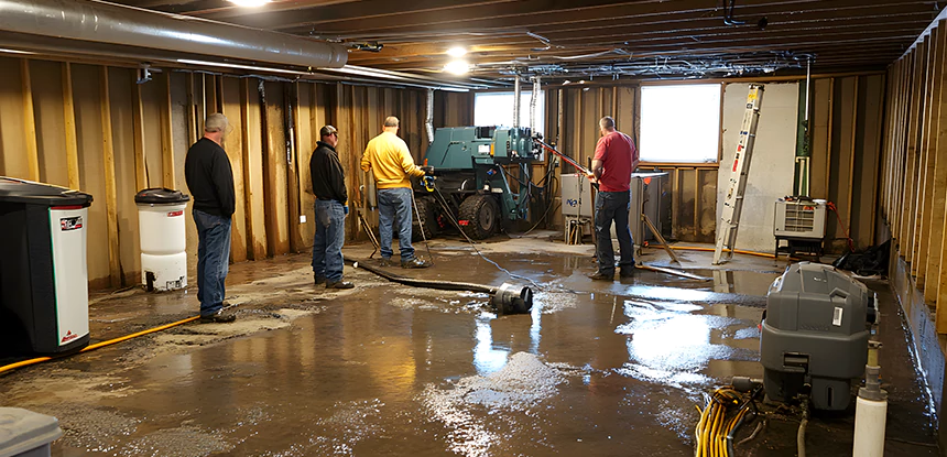 Cleaning Sewage From Basement Floor in Talmo
